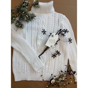 White Croft and Barrow fisherman cable knit turtle neck sweater